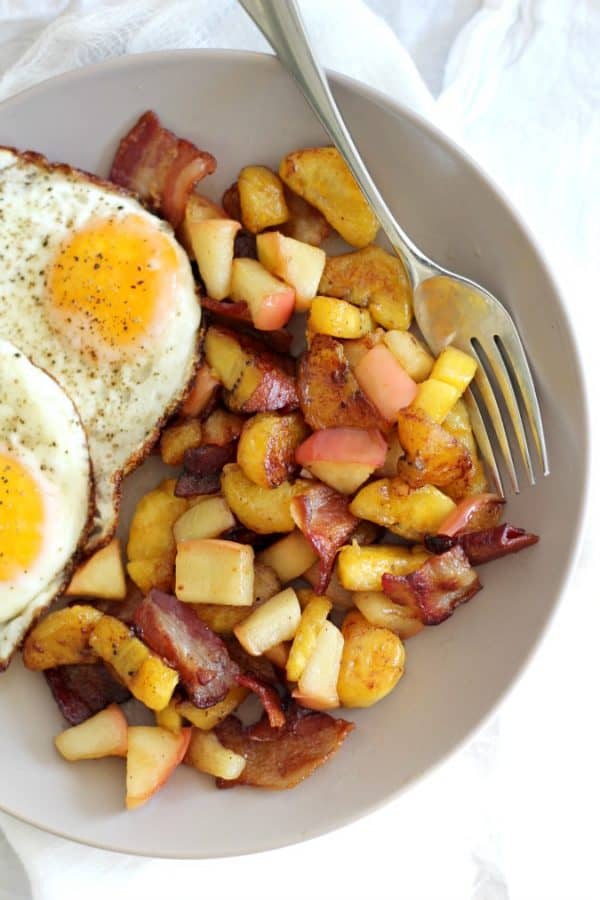 Sweet Plantain Apple Bacon Breakfast Hash {Paleo & Whole30}