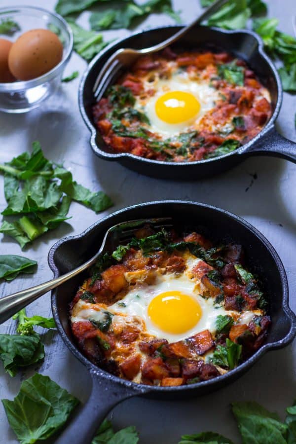 Chorizo Butternut Pizza Hash with Baked Eggs {Paleo & Whole30}