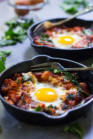 Chorizo Butternut Pizza Hash with Baked Eggs {Paleo & Whole30}