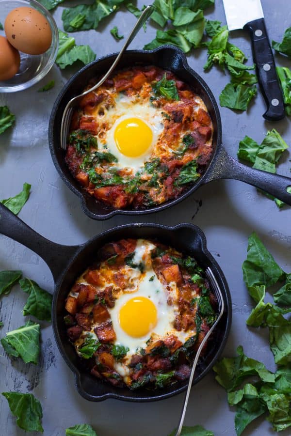 Chorizo Butternut Pizza Hash with Baked Eggs {Paleo & Whole30}