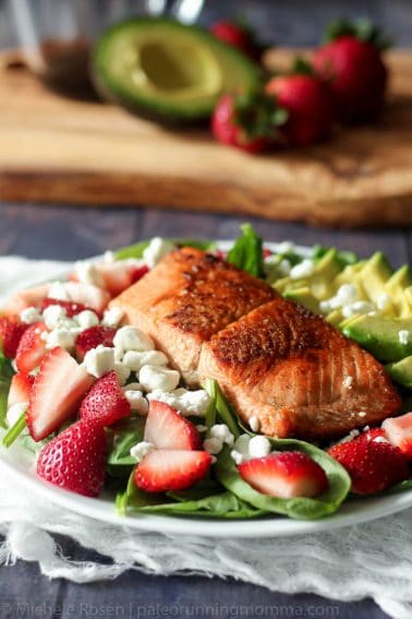 Salmon Avocado Salad with Strawberries and Maple Balsamic