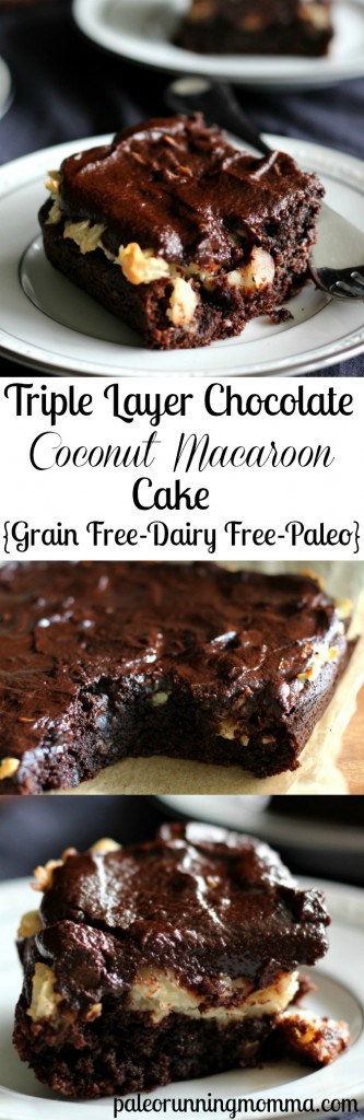 Triple Layer Chocolate Coconut Macaroon Cake {Paleo}