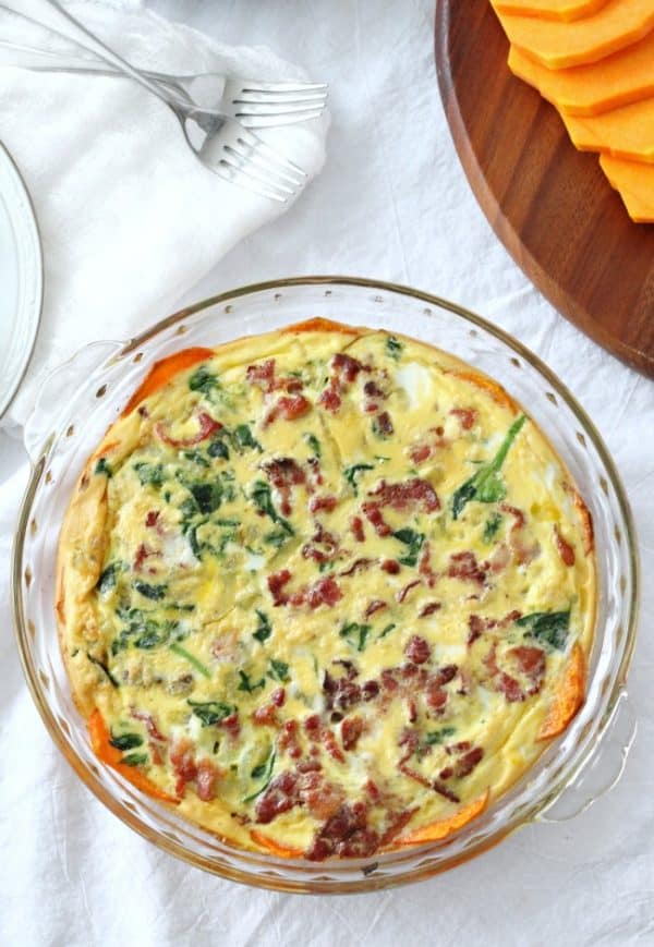 Spinach Bacon Quiche with Caramelized Onions & Butternut Crust {Paleo}