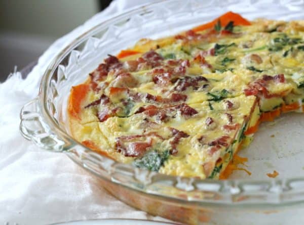 Spinach Bacon Quiche with Caramelized Onions & Butternut Crust {Paleo}