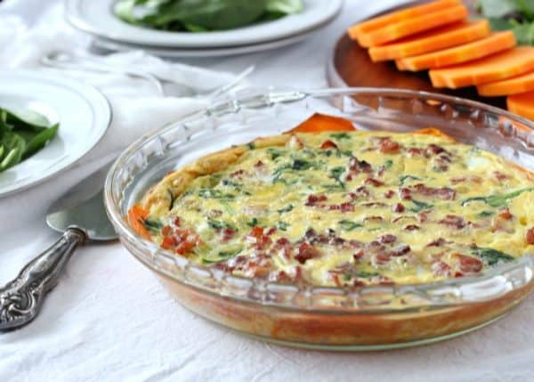 Spinach Bacon Quiche with Caramelized Onions & Butternut Crust {Paleo}