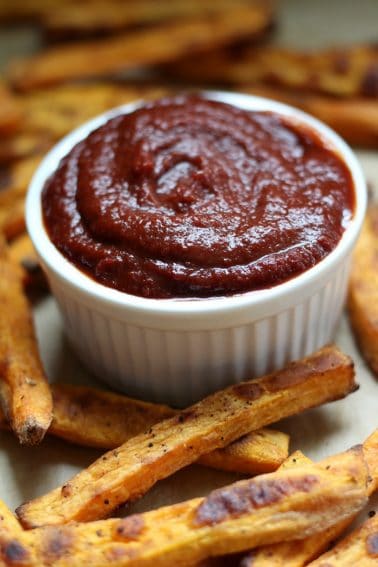 Crispy Sweet Potato Fries & Homemade BBQ Sauce {Paleo & Vegan}