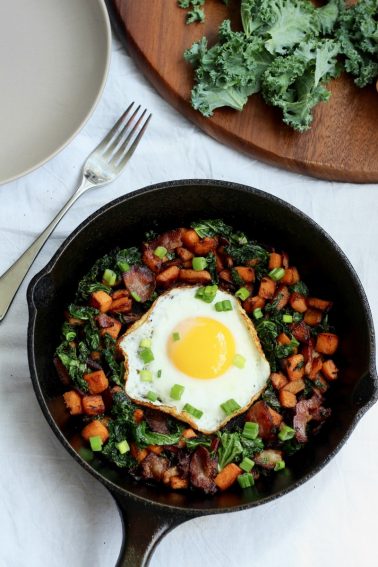 Sweet Potato Bacon Kale Hash For One {Paleo & Whole30}