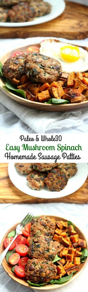 Mushroom Spinach Homemade Sausage Patties {Paleo & Whole30}