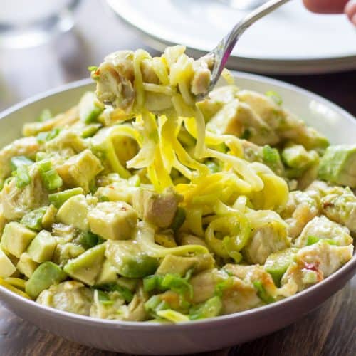 Zucchini Pasta with Chicken and Scallion Avocado Sauce {Whole30}