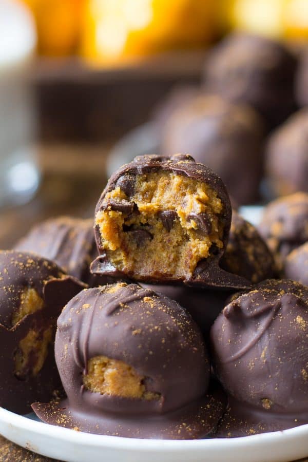 Pumpkin Chocolate Chip Cookie Dough Truffles {Paleo & Vegan}