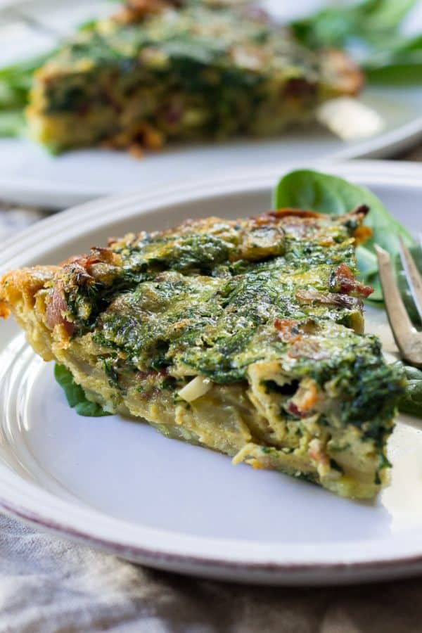 Paleo & Whole30 Spinach Quiche with Bacon Mushrooms and Onions