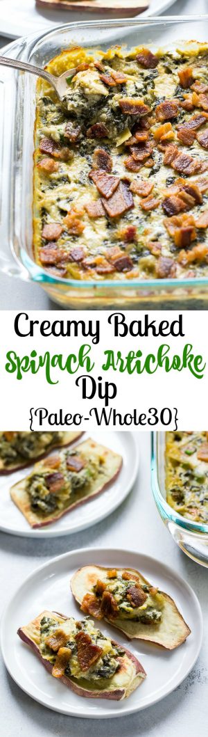 Creamy Baked Spinach Artichoke Dip {Paleo & Whole30}