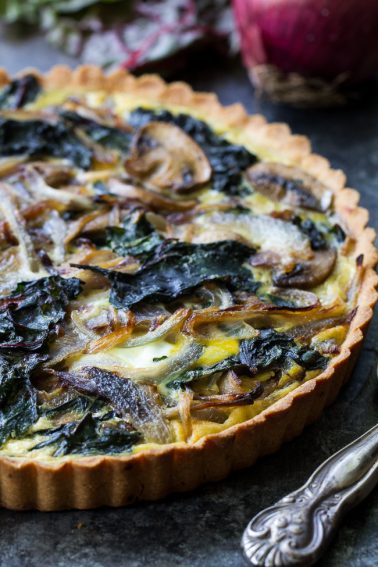 Savory Tart with Caramelized Onions Mushrooms & Chard {Paleo}