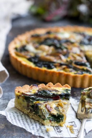 Savory Tart with Caramelized Onions Mushrooms & Chard {Paleo}