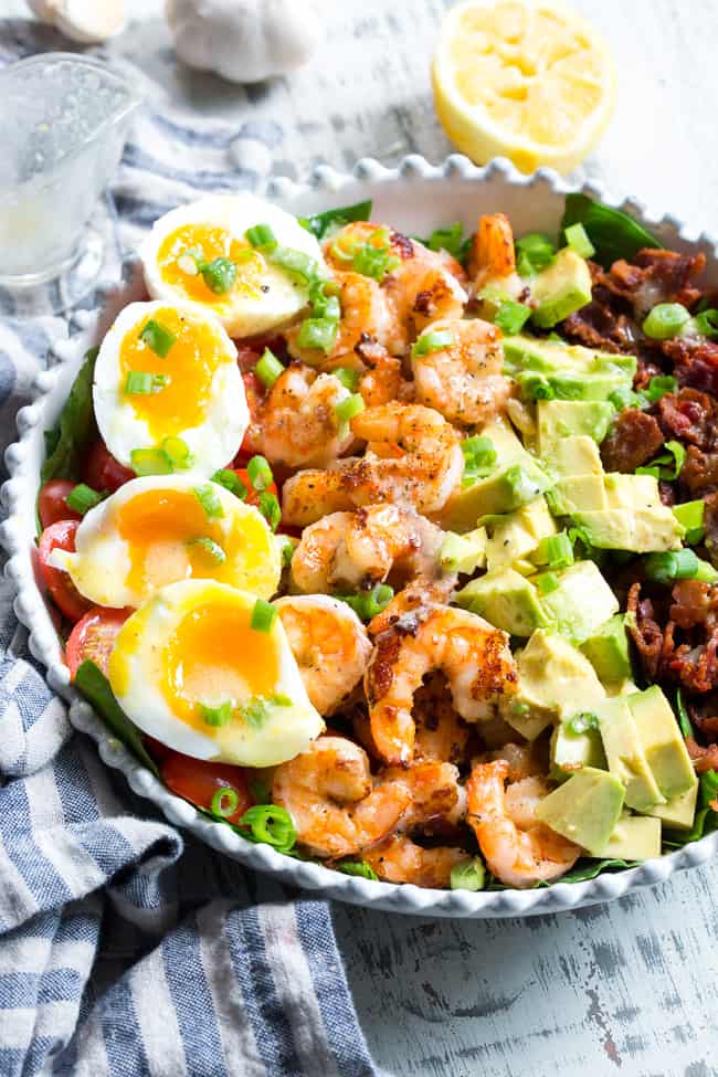 Healthy Grilled Shrimp Cobb Salad - Sweet Savory and Steph