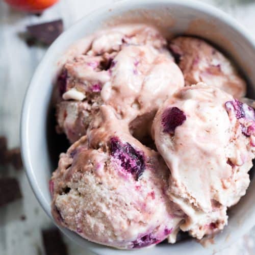 Double Chocolate Chip Cherry Ice Cream {No Churn, Paleo, Vegan} 