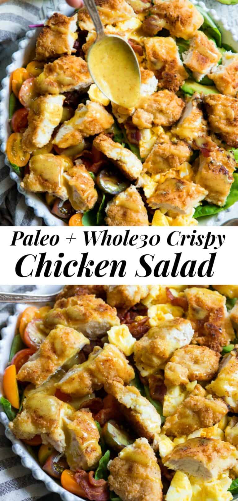 Crispy Chicken Salad with Honey Mustard Dressing {Paleo, Whole30 Option}