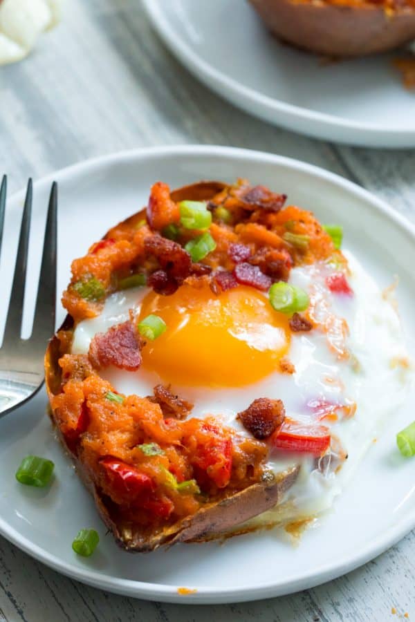 Breakfast Twice Baked Sweet Potatoes {Paleo, Whole30}