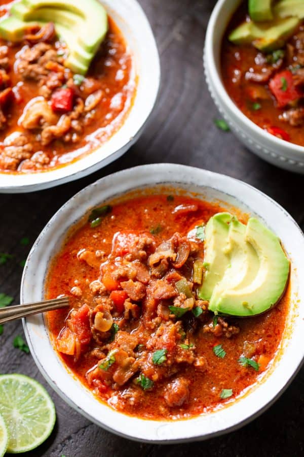 Beef Chili with Bacon in the Instant Pot {Paleo, Whole30, Keto}