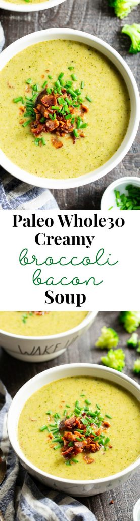 Creamy Broccoli Soup with Bacon {Paleo, Whole30}