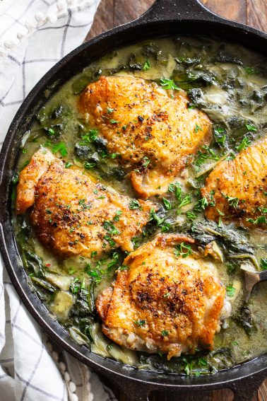 One-Skillet Spinach Artichoke Chicken {Whole30, Keto}