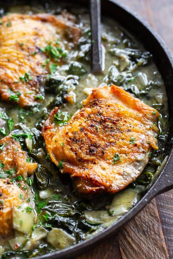 One Skillet Spinach Artichoke Chicken Whole30 Keto