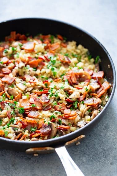 Cauliflower Risotto with Bacon and Mushrooms {Paleo, Whole30, Keto}