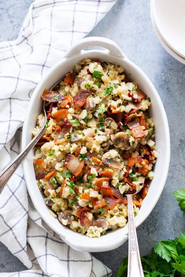 Cauliflower Risotto with Bacon and Mushrooms {Paleo, Whole30, Keto}