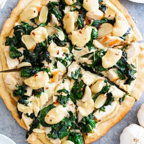 Roasted Garlic, Spinach, + Chicken White Pizza {Paleo, GF, DF}