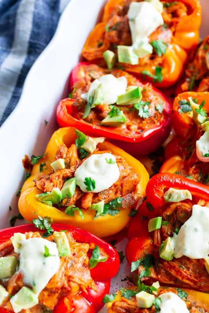 Chicken Enchilada Stuffed Peppers {Paleo, Whole30, Keto}