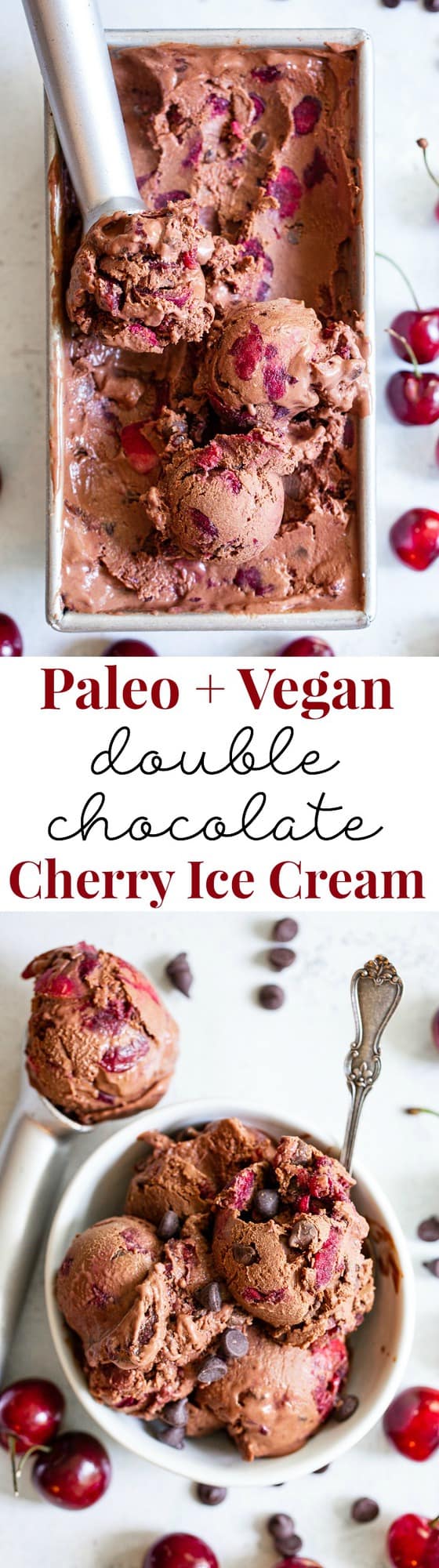 Double Chocolate Chip Cherry Ice Cream No Churn Paleo Vegan 7538