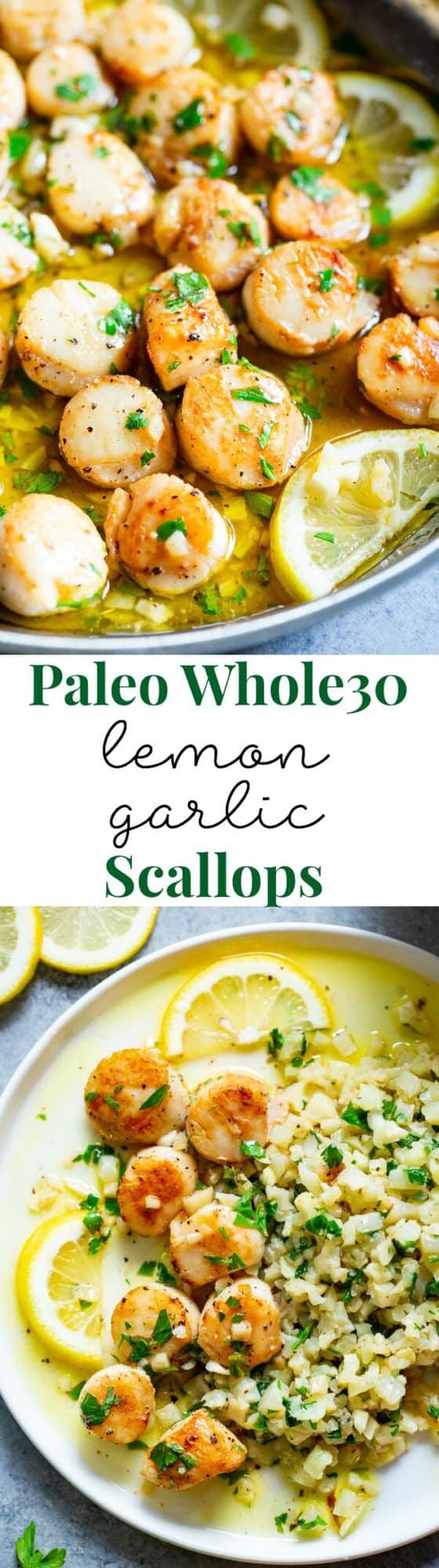 Scallops with Lemon “Butter” Sauce and Herbed Cauliflower Rice