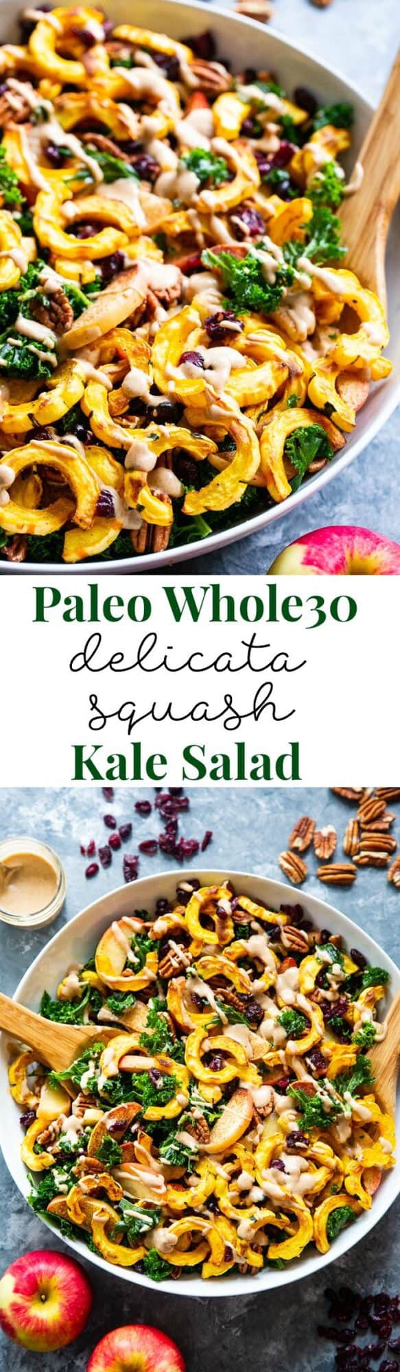 Roasted Delicata Squash Harvest Kale Salad {Paleo, Whole30}