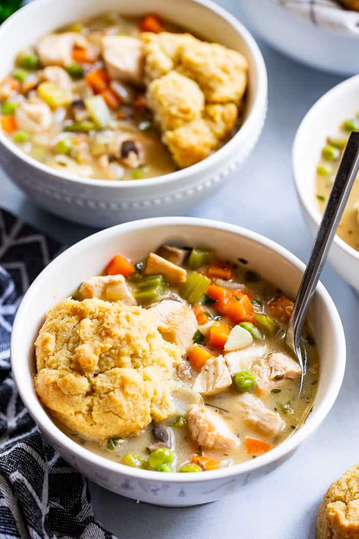 Chicken Pot Pie Soup With Low Carb Biscuits {paleo Keto Option}