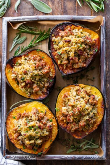 Stuffed Acorn Squash with Sausage + “Rice” {Whole30, Paleo}