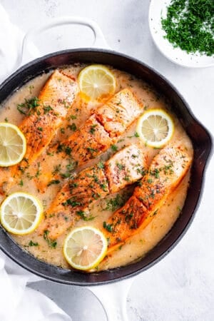 One Skillet Lemon Dill Salmon {Whole30, Keto}