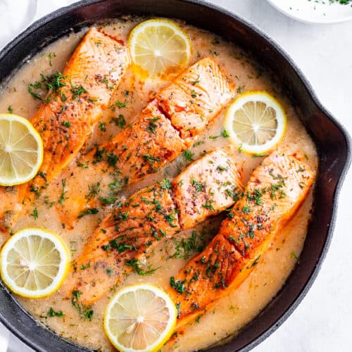 One Skillet Lemon Dill Salmon {Whole30, Keto}