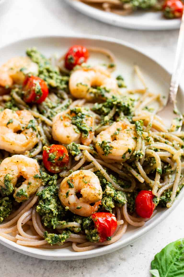 Shrimp Pesto Pasta {Paleo} - The Paleo Running Momma