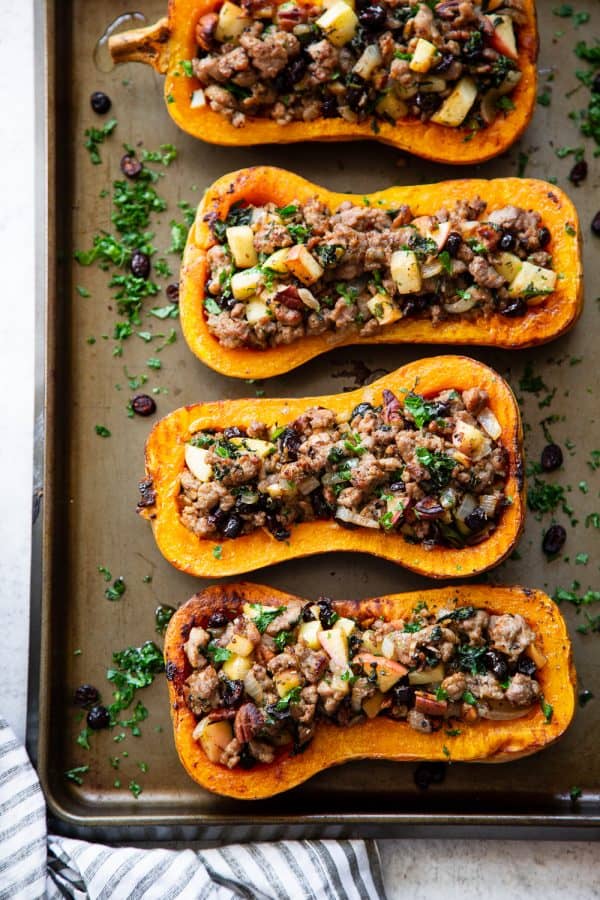 Sausage Stuffed Butternut Squash {Paleo, Whole30}