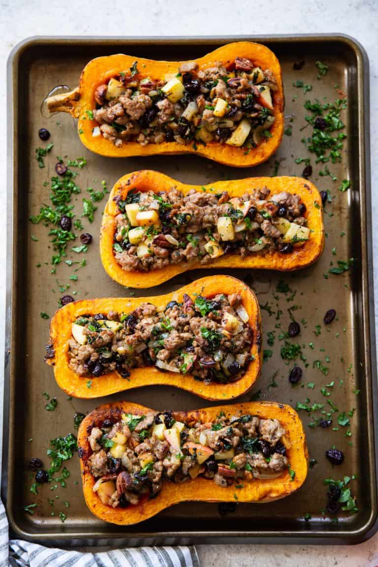 Sausage Stuffed Butternut Squash {Paleo, Whole30}