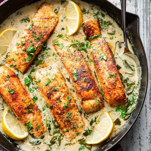 One-Skillet Paleo Dijon Salmon {Whole30, Keto}