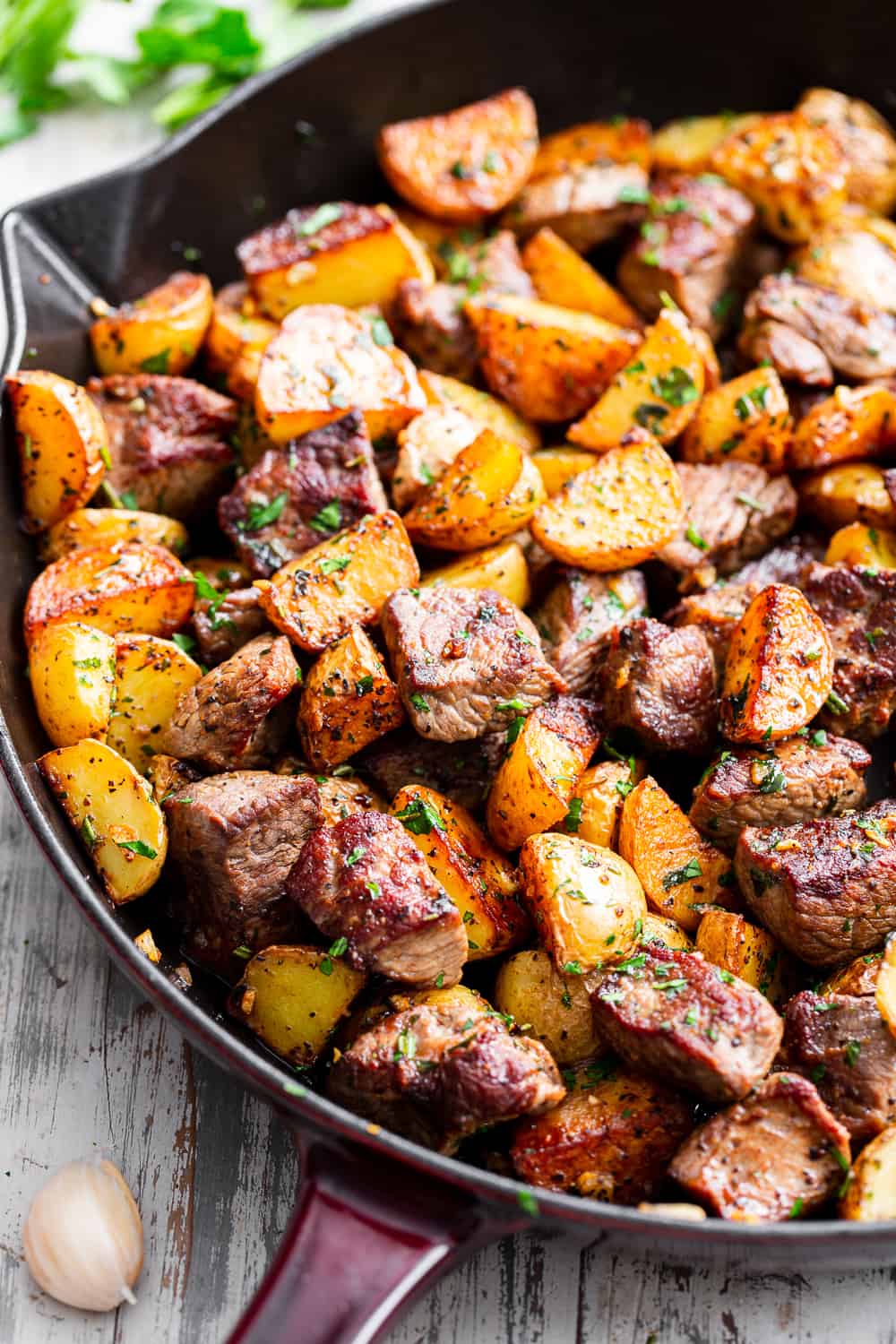 Garlic Butter Steak Bites and Potatoes {Whole30}