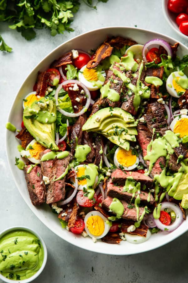 Steak Cobb Salad with Creamy Avocado Dressing {Whole30, Keto}