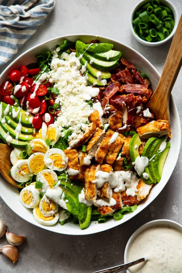 Crispy Chicken Cobb Salad with Garlic Ranch {Paleo, Whole30 Option}