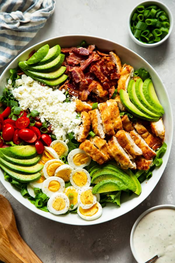 Crispy Chicken Cobb Salad with Garlic Ranch {Paleo, Whole30 Option}