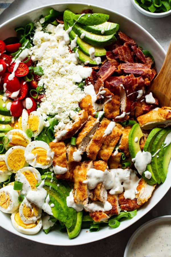 Crispy Chicken Cobb Salad with Garlic Ranch {Paleo, Whole30 Option}