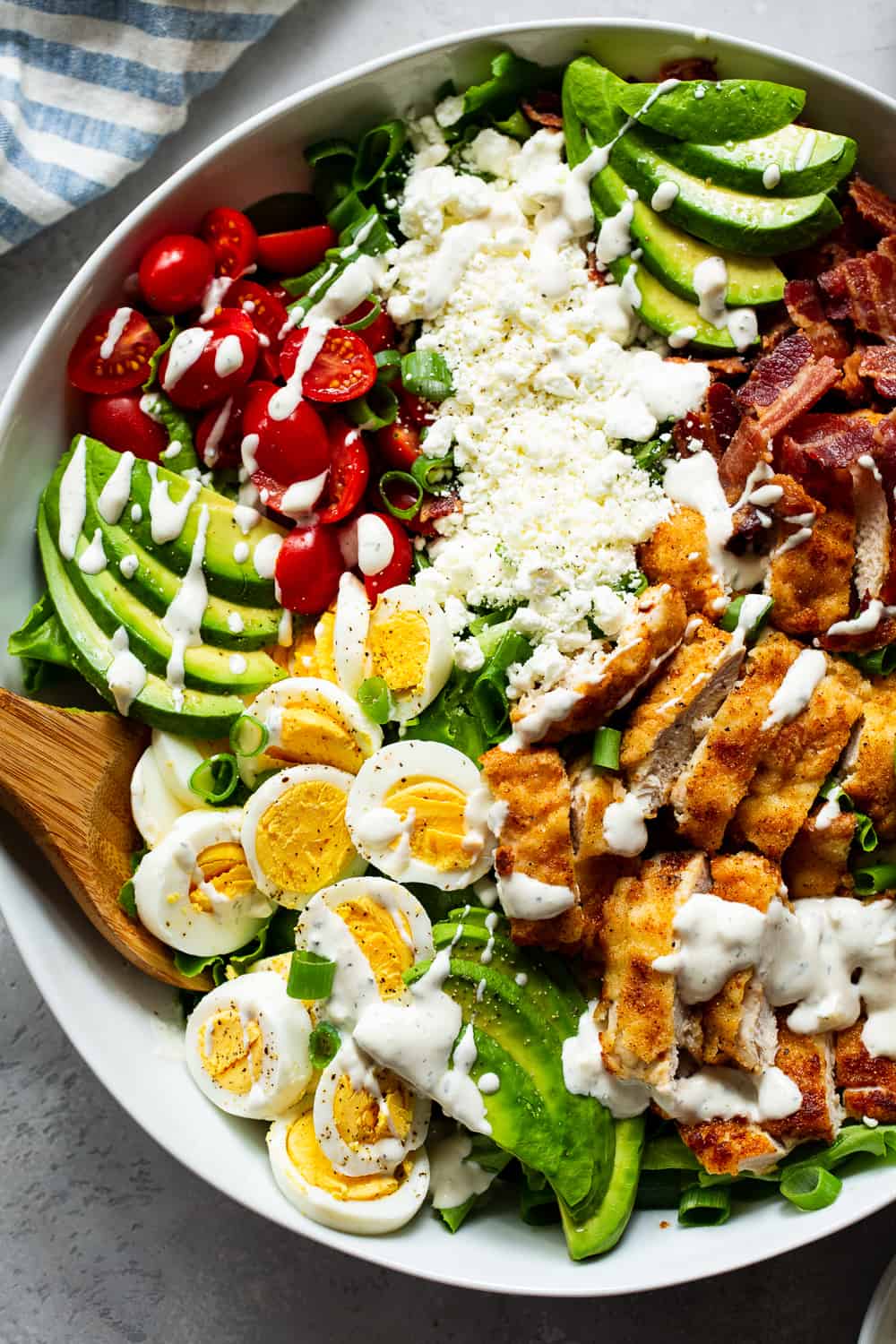 Crispy Chicken Cobb Salad with Garlic Ranch {Paleo, Whole30 Option}