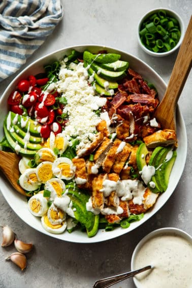 Crispy Chicken Cobb Salad with Garlic Ranch {Paleo, Whole30 Option}