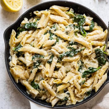 Creamy Spinach Artichoke Pasta {Paleo, Vegan}