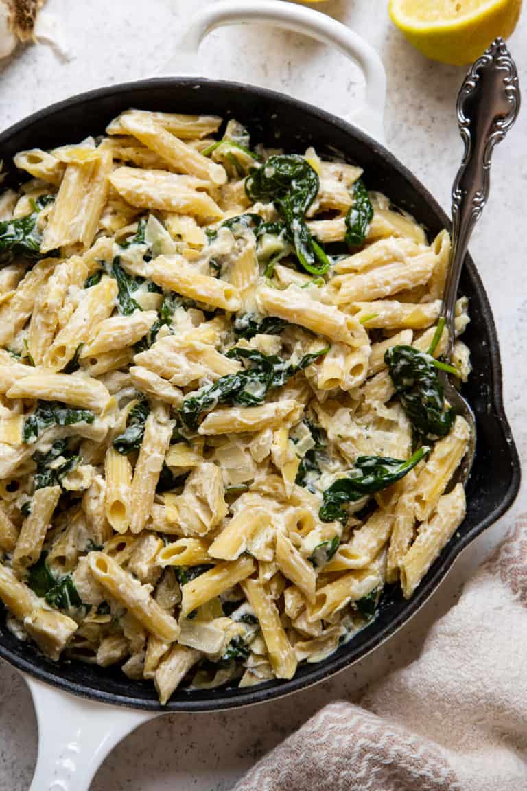 Creamy Spinach Artichoke Pasta {Paleo, Vegan}